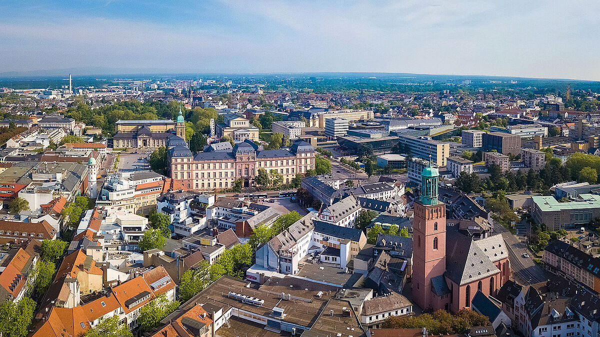 Stadtansicht von Darmstadt als Standort der psychosomatischen Klinik.