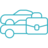 Türkisfarbenes Piktogramm eines Autos mit Aktentasche als Symbol für mobiles Arbeiten.
